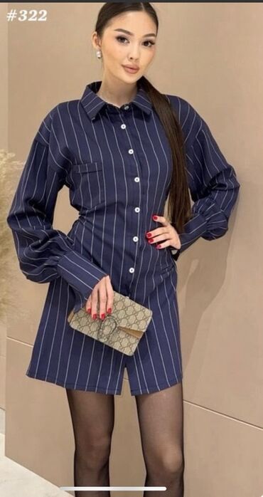 Повседневные платья: Платье-рубашка #322 - Стиль: минимализм с деликатной вертикальной — 1