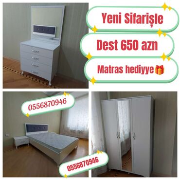 Yataq otağı dəstləri: İkinəfərlik çarpayı, Termo, Dolab, 2 tumba, Azərbaycan, Yeni