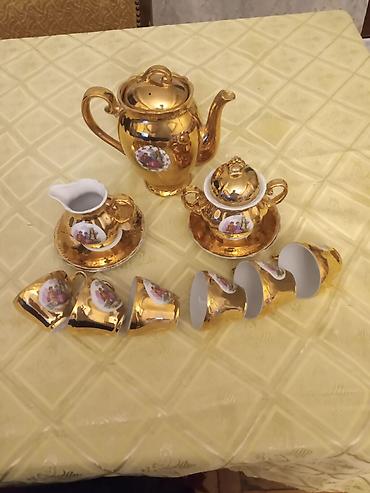 tibet cay: Çay dəsti, rəng - Qızılı, Farfor, 6 nəfərlik — 1