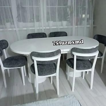 Masa və oturacaq dəstləri: Masa + 6 stul dəsti - Oval formalı geniş yemək masası - 6 ədəd yumşaq — 2