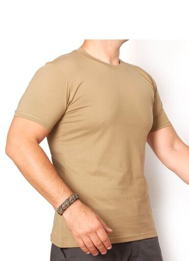 мужской футболки: Футболка, Облегающая, Однотонный, Хлопок, Турция