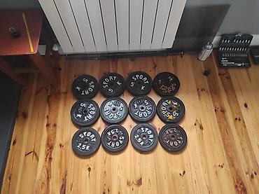 4 lü çanta: 8 eded 5 kg 
4 eded 2.5km cemi 50 kg var 
qiymet 150 azn — 1