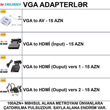 Elvin Emilzadə: VGA Adapterlər 🚚Metrolara və ünvana çatdırılma var, ❗ÖDƏNİŞLİDİR❗