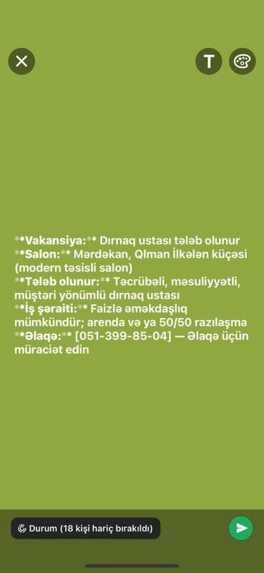 dırnaq ustası vakansiya: Мастер ногтевого сервиса требуется, Фиксированная оплата, Больше 6 лет опыта