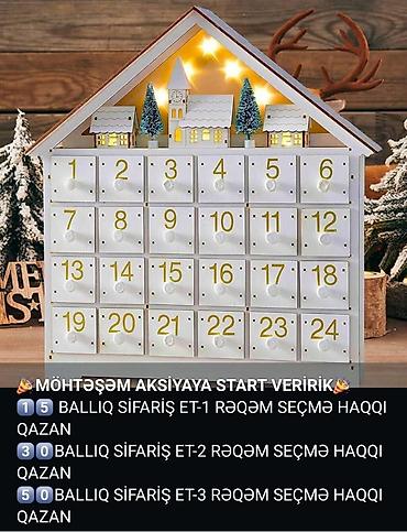 şaxta baba hediyyesi: Məhsul: LED işıqlı taxta Advent təqvimi (24 çekmecə) - Şəkilində ev — 1