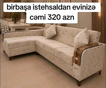Divanlar: Künc divan – yumşaq parça üzlüklə, açıq bej rəngdə xırda naxışlı — 1
