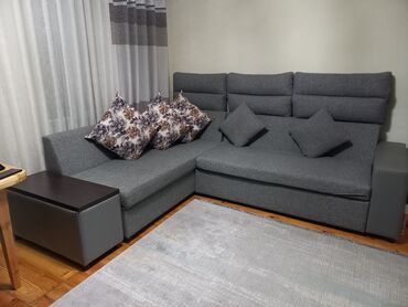 двухспальная мебель: Угловой диван, цвет - Серый, Б/у