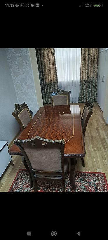 sdullar: Mebel dəsti: açılan masa + 4 ədəd stul - Klassik üslubda taxta yemək — 1