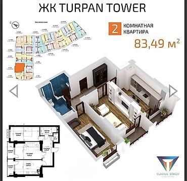 turpan: 2 комнаты, 84 м², Элитка, 7 этаж, ПСО (под самоотделку) — 2