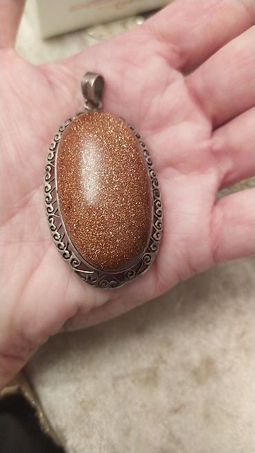 kordinal sep: Qızılqum (Goldstone) daşlı asma kolye - Oval formada iri qızılı — 1