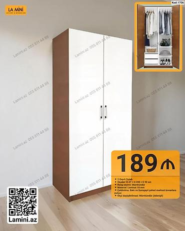Dolablar: İki qapılı dolab – Kod: 1706 - Ölçülər: Dərinlik 47 sm × Hündürlük — 1