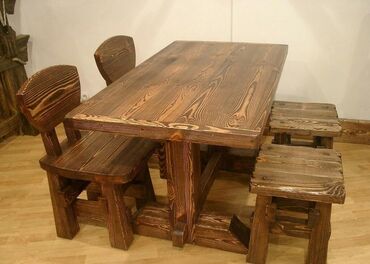 Bağ, çöl masa və oturacaq dəstləri: Yeni, Dördbucaq masa, 6 stul, Açılmayan, Stullar ilə, Taxta, Azərbaycan — 5