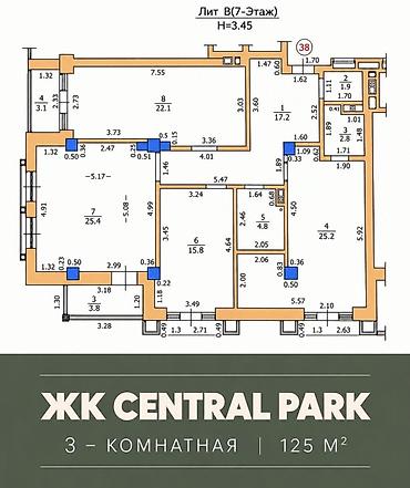 Продажа квартир: 3 комнаты, 125 м², Ала-Арча ТРЦ Элитка, 7 этаж, ПСО (под самоотделку) — 3