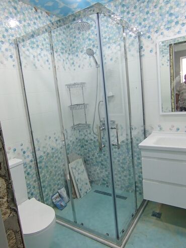 Duş kabinaları, arakəsmələr: Yeni Üstü açıq kabina, Künc üçün, Pulsuz çatdırılma — 14