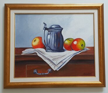 Kuća i bašta: Ulje na platnu Bokal i jabuke, prelepo umetnicko delo. Slika je