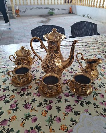 süzgəc: Qəhvə dəsti, rəng - Qızılı, Farfor, Alpina, 3 nəfərlik, Azərbaycan — 1
