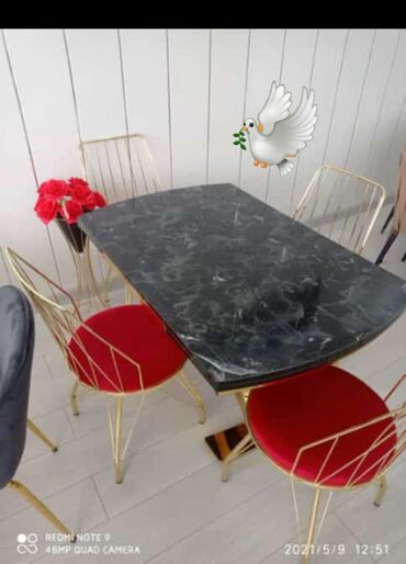 Masalar: Mətbəx üçün, Yeni, Dördbucaq masa, 4 stul