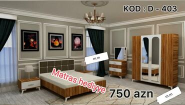 Yataq otağı dəstləri: İkinəfərlik çarpayı, Dolab, Termo, 2 tumba, Azərbaycan, Yeni — 25