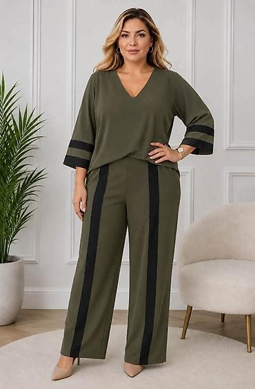 sako mona: Fa, Damski komplet – bluza i pantalone sa kontrastnim prugama - — 5
