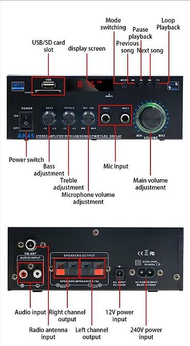 seranovi 99: AK 45 radio pojacalo 80 W / 40W x 2 prave snage sa Bluetoothom 5.02 — 2