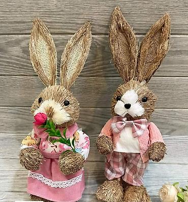 Figure: Dekorativni zeka figure – par - Materijal: prirodna vlakna/rašćka — 3