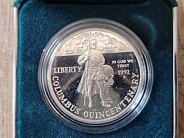 fil fiqur: 1992 ABŞ Xatirə Gümüş Dollar – Columbus Quincentenary Proof(26.73 — 1