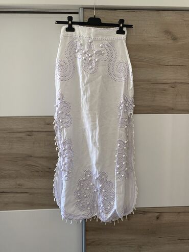 bela lanena haljina: S (EU 36), Midi, bоја - Bela
