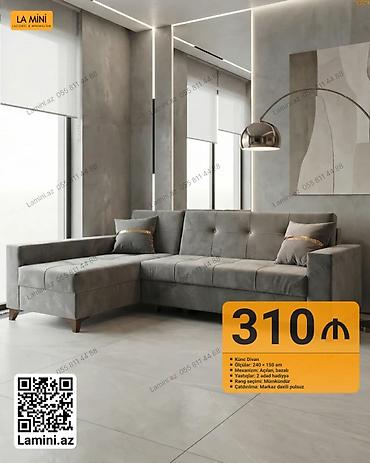 Divanlar: Künc divan – La Mini - Ölçülər: 240 × 150 sm - Mexanizm: açılan — 1