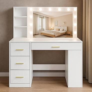 bed: Kozmetički sto/tač sa LED osvetljenim ogledalom - Moderan toaletni — 2