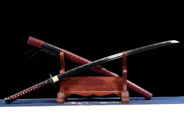 нож сувенирный: Катана Красная катана-меч с уникальным дизайном Черное лезвие