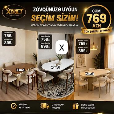 heyet stol stul: XMD Furniture – müasir dizaynlı yemək dəsti - Masa + 6 stul: 759 ₼ - — 1