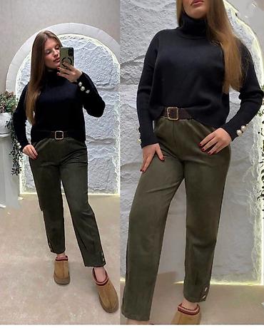 Ženske pantalone od meke velur/semš tkanine sa uključenim pletenim na lalafo.rs Ženske pantalone od meke velur/semš tkanine sa uključenim pletenim