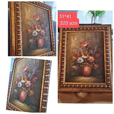 101 gul buketi: Yağlı boya tablo – “Güllər vazada” - Ölçü: 51×41 sm (çərçivə ilə) - — 1