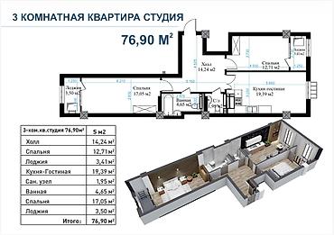 14: 3 комнаты, 77 м², Пишпек Элитка, 14 этаж — 1