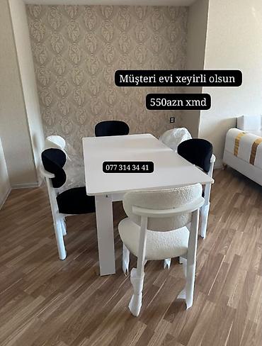 Ağ rəngli yemək dəsti – masa və 4 ədəd kürsü. - Minimalist, müasir