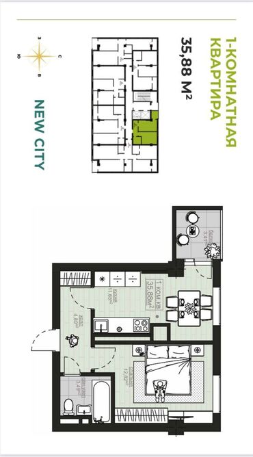квартира жилой дом: 1 комната, 36 м², Элитка, 5 этаж, ПСО (под самоотделку)