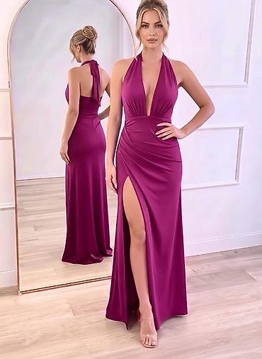 fusion beauty: Elegantna duga haljina sa dubokim V dekolteom i čvorom oko vrata — 2