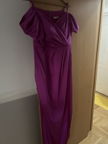 haljine indijska svila: XL (EU 42), bоја - Ljubičasta, Večernji, maturski, Kratkih rukava