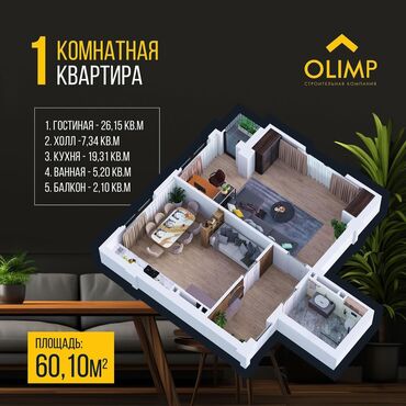 Продажа квартир: 1 комната, 63 м², Элитка, 11 этаж, ПСО (под самоотделку)