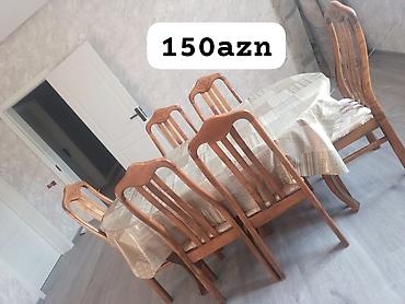 Yemək masası və 6 ədəd stul dəsti. - Material: taxta karkas, klassik