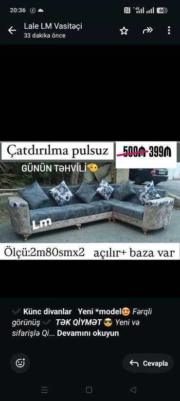 Sifarişlə ofis mebeli: ✔️ *Künc divanlar* *Yeni *model*_😍 Fərqli görünüş ✔️ *TƏK QİYMƏT* 😎