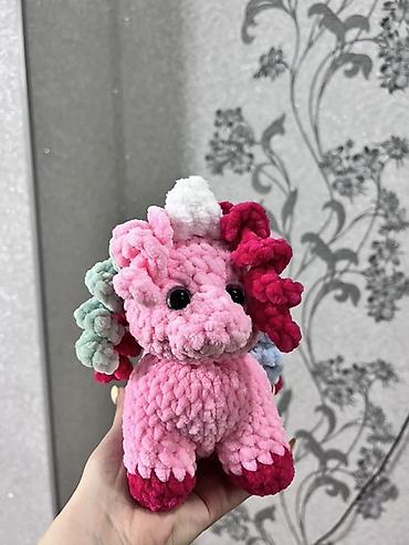 Yumşaq oyuncaqlar: Əl işi toxunma oyuncağ – Pembe yunicorn - Material: çox yumşaq, plyuş — 1