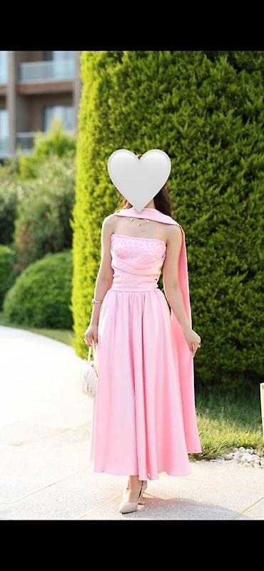 Платья: Zərif çəhrayı rəngdə qadın ziyafət/gecə geyimi. - Model: strapless — 1