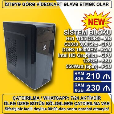 psu: Sistem Bloku "H61/G2030/4-8GB Ram/128GB SSD" Ofis üçün Sistem Bloku