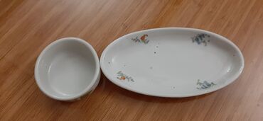 Ev üçün digər mallar: Ağ rəngdə, oval formalı, üzərində kiçik naxışlar olan boşqab — 8