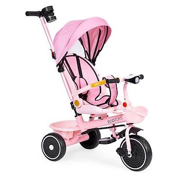 sandale 5cm: ECOTOYS 2u1 tricikl sa rotirajućim sedištem i sklopivom tendom – Pink — 2