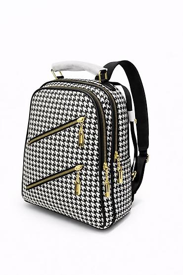 notebook cantaları: Qadınlar üçün şık bel çantası/ruksak - Dizayn: Qara-ağ “houndstooth” — 3