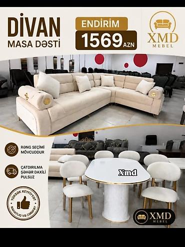 pismeni stol: DİVAN və MASA DƏSTİ – XMD Mebel - Yumşaq, L formalı künc divan: krem — 1