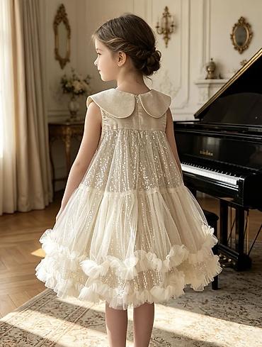Платья: Uşaq üçün zərif ziyafət donu - Rəng: şampan/ivory tonlarında - Model — 1
