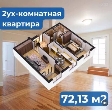 эль классик: 2 комнаты, 72 м², Элитка, 7 этаж, ПСО (под самоотделку)